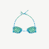 KABE SHOP INC Coquillage bikini top in green and blue with a seashell-inspired silhouette and white abstract print