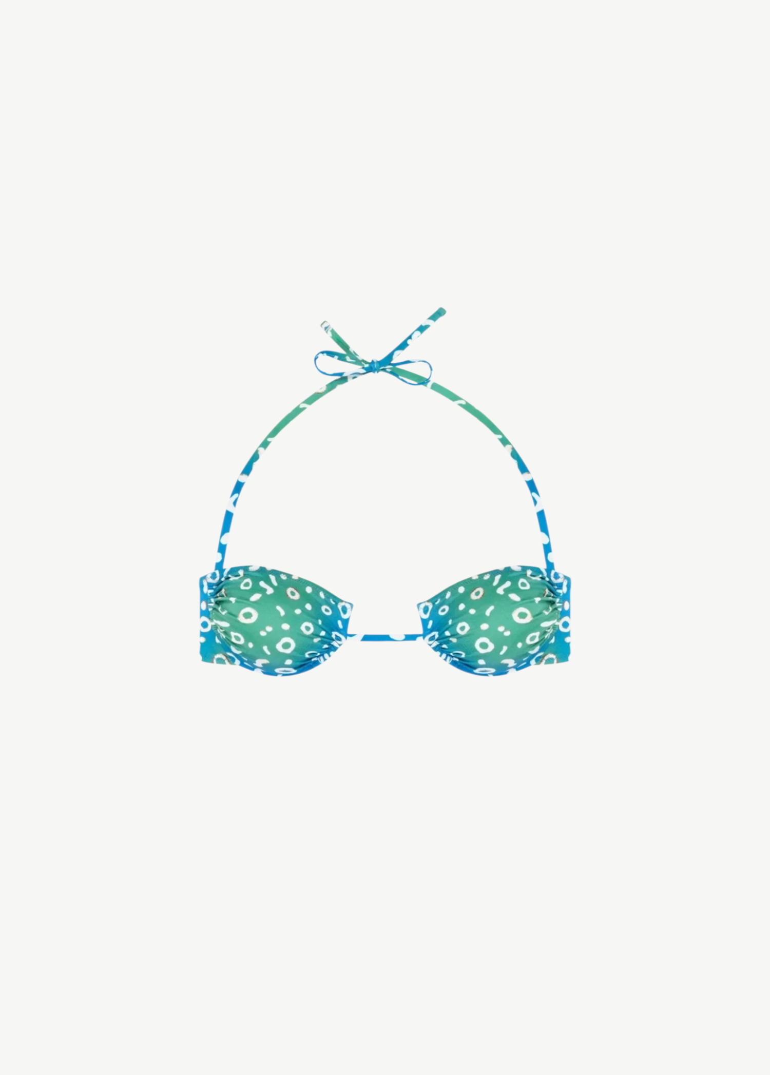KABE SHOP INC Coquillage bikini top in green and blue with a seashell-inspired silhouette and white abstract print