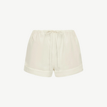 KABE SHOP INC Charlie Rolled Short in cream lightweight cotton with a gathered drawstring waistband.