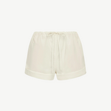 KABE SHOP INC Charlie Rolled Short in cream lightweight cotton with a gathered drawstring waistband.