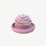 KABE SHOP INC handmade crochet bucket hat in pink and cream tie-dye with decorative white seashells
