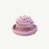 KABE SHOP INC handmade crochet bucket hat in pink and cream tie-dye with decorative white seashells