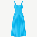 KABE SHOP INC Ellison dress in vibrant cobalt blue featuring a sleeveless square neckline and pleated midi skirt.