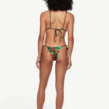 KABE SHOP INC Equator triangle bikini top and matching bottom in a vibrant multi-colored tie-dye print, back view.