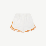 KABE SHOP INC Estate Short in white organic cotton towelling with orange crochet scallop trim and side splits.