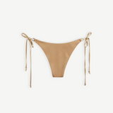 KABE Diva gold shimmering Lycra bikini bottom with adjustable side ties and refined gold-tone hardware.
