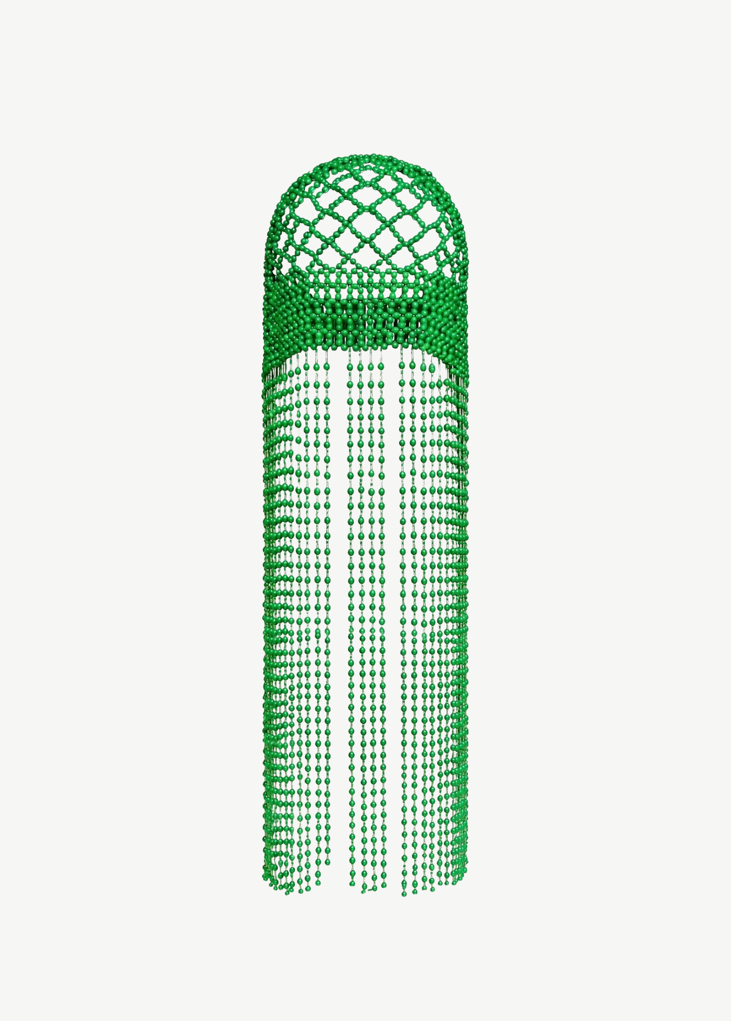 KABE SHOP INC 404 Suite beaded headpiece featuring vibrant green beads in a lattice design with long hanging fringe