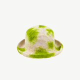 KABE SHOP INC handmade crochet bucket hat in a cream and green tie-dye pattern on a white background.