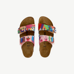 KABE SHOP INC Birkenstocks sandals featuring vibrant hand-painted and hand-embroidered artisanal designs on pink straps