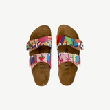 KABE SHOP INC Birkenstocks sandals featuring vibrant hand-painted and hand-embroidered artisanal designs on pink straps
