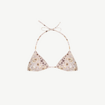 KABE SHOP INC Hera triangle bikini top in beige with vibrant spiral beadwork and adjustable halter neck ties.