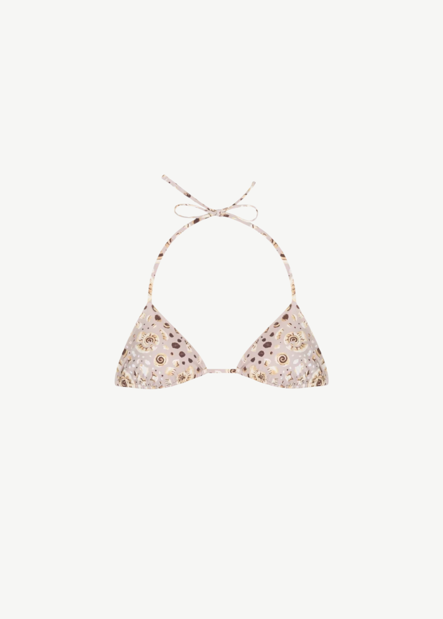 KABE SHOP INC Hera triangle bikini top in beige with vibrant spiral beadwork and adjustable halter neck ties.