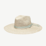 KABE SHOP INC Isabella wide brim straw hat with a light blue striped ribbon and tassel detail for sunny resort wear.