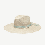 KABE SHOP INC Isabella wide brim straw hat with a light blue striped ribbon and tassel detail for sunny resort wear.