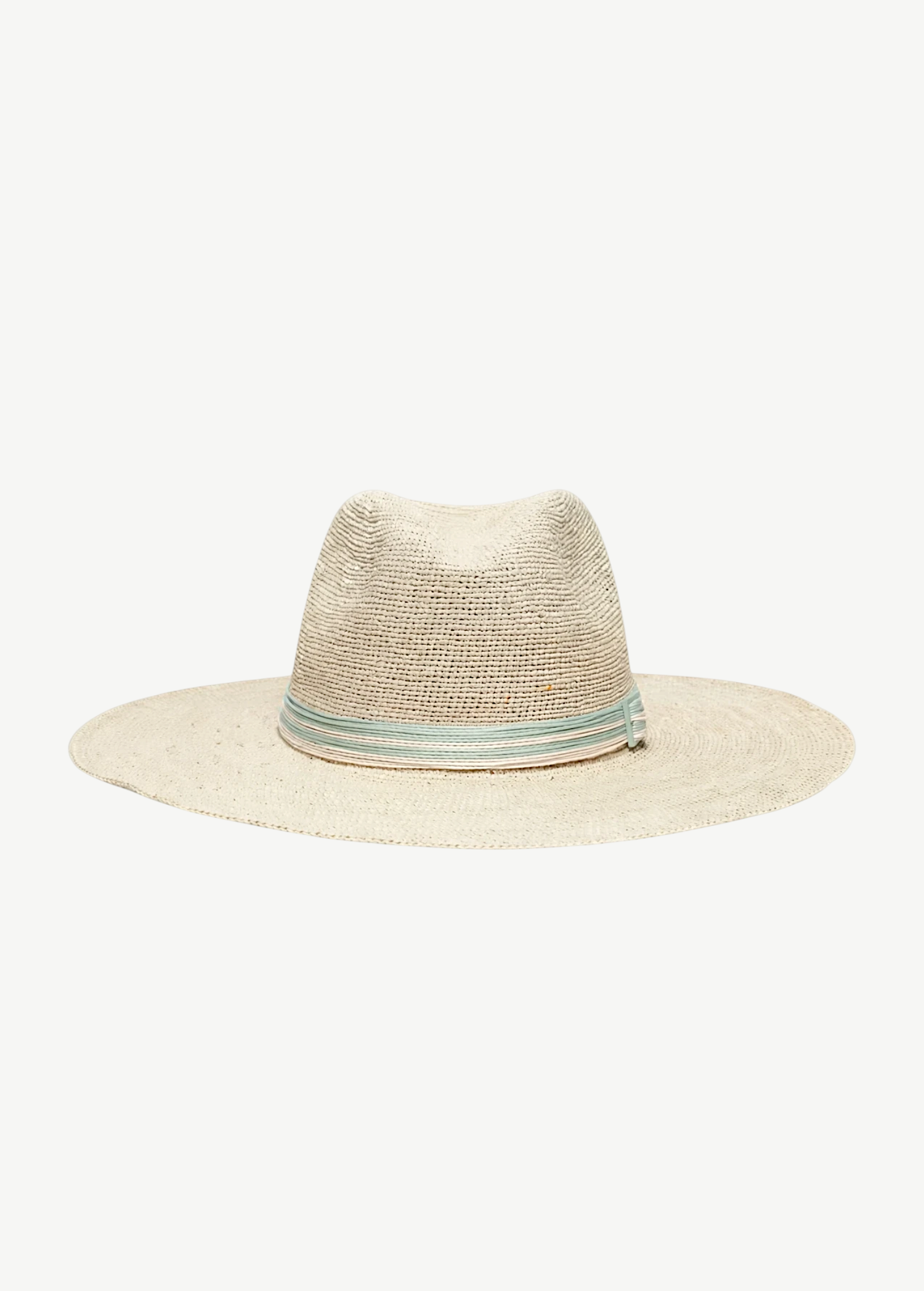 KABE SHOP INC Isabella wide brim straw hat in natural beige with a decorative pastel striped ribbon band