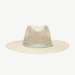 KABE SHOP INC Isabella wide brim straw hat in natural beige with a decorative pastel striped ribbon band