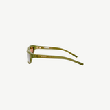 KABE SHOP INC Jacquemus Curvo cat-eye sunglasses in green acetate with brown lenses and gold branding, side view.