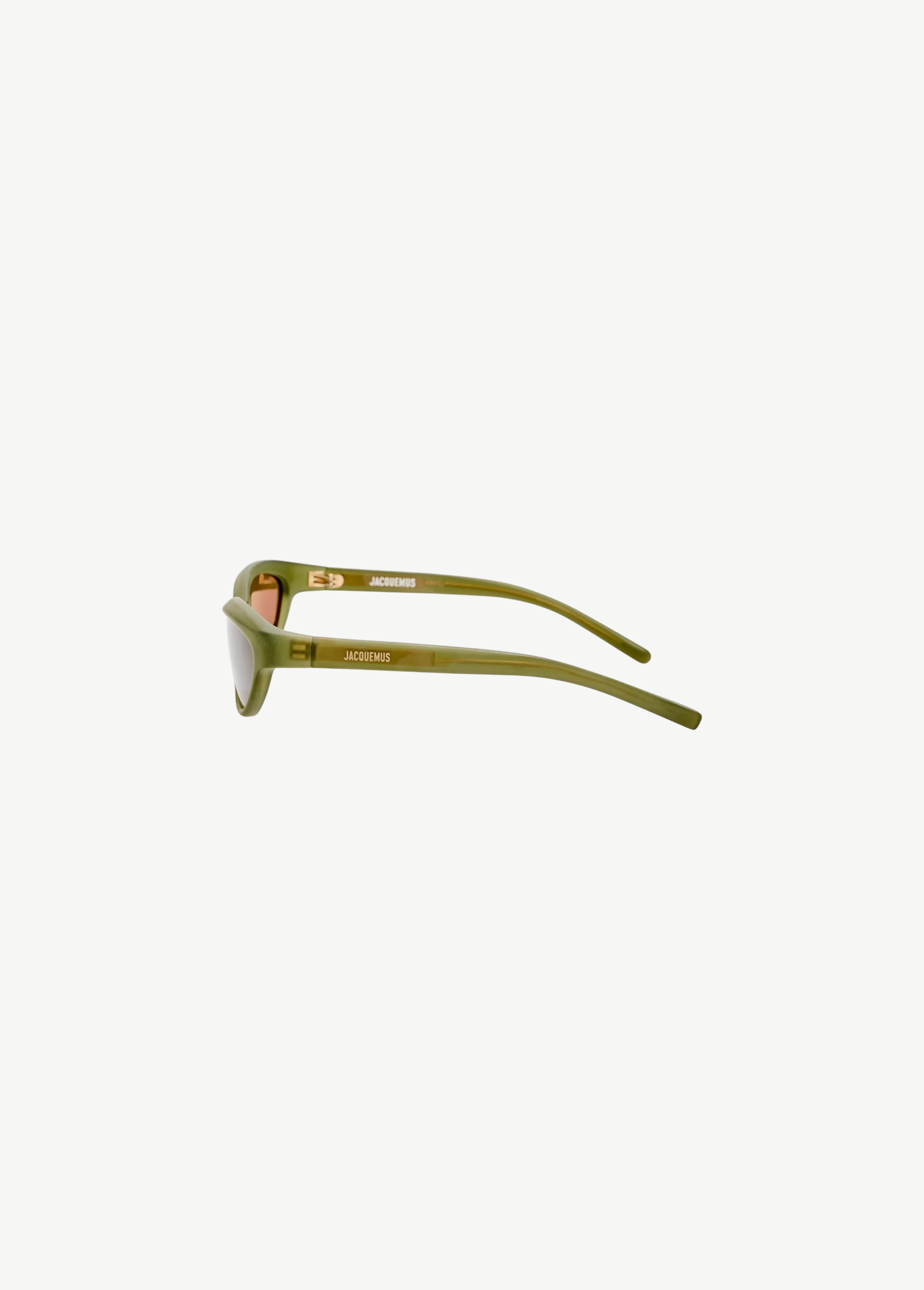KABE SHOP INC Jacquemus Curvo cat-eye sunglasses in green acetate with brown lenses and gold branding, side view.