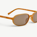 KABE SHOP INC Jacquemus Notte sunglasses in caramel acetate with brown lenses and gold branding, side angle view.