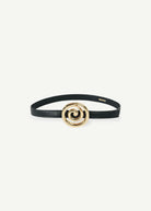 KABE SHOP INC Koru belt in black Italian calfskin with a sculptural gold-toned spiral buckle.