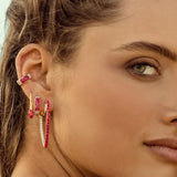 KABE SHOP INC zirconia leopard ear cuff with pink enamel and crystal accents worn on a model's ear