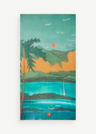KABE SHOP INC Magdalena Pareo featuring a vibrant landscape print with palm trees, mountains, and a sailboat.