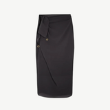 KABE SHOP INC Manita black sheer crepe pareo with 24-karat gold-plated logo jewel and adjustable tie cords