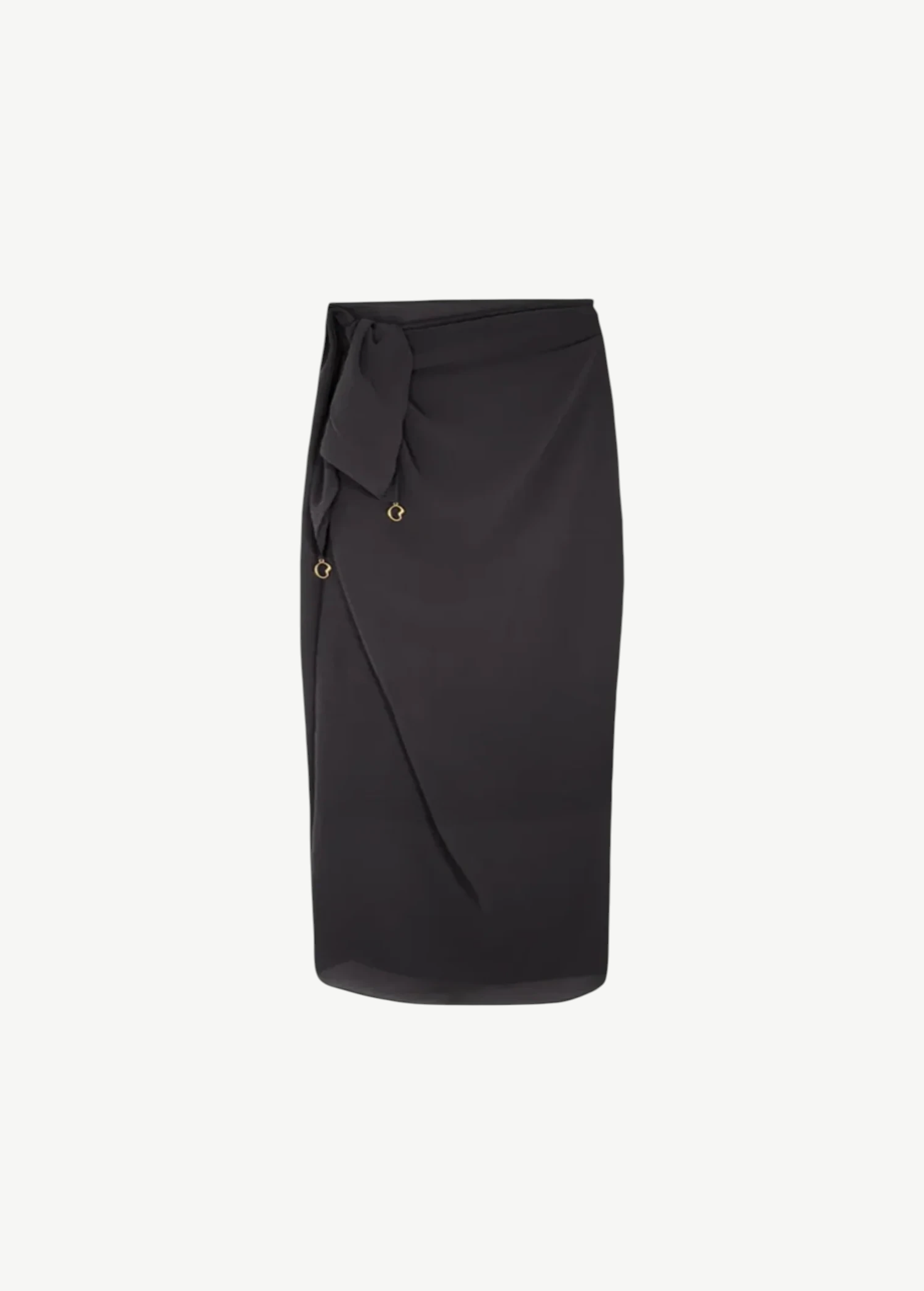 KABE SHOP INC Manita black sheer crepe pareo with 24-karat gold-plated logo jewel and adjustable tie cords