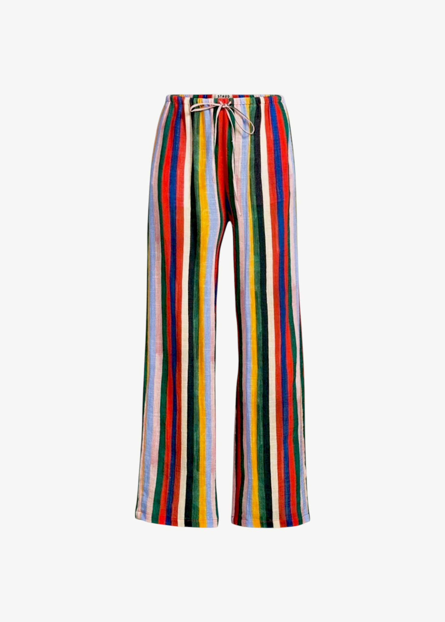 KABE SHOP INC Mateo Pant featuring a relaxed wide-leg fit with a vibrant multi-colored vertical stripe pattern