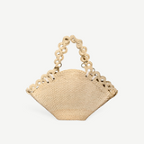 KABE SHOP INC maxi basket bag in natural Toquilla straw with unique decorative woven ring handles.