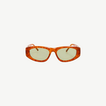 KABE SHOP INC Maya sunglasses with a warm light brown tortoiseshell acetate frame and tinted green lenses.