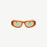KABE SHOP INC Maya sunglasses with a warm light brown tortoiseshell acetate frame and tinted green lenses.