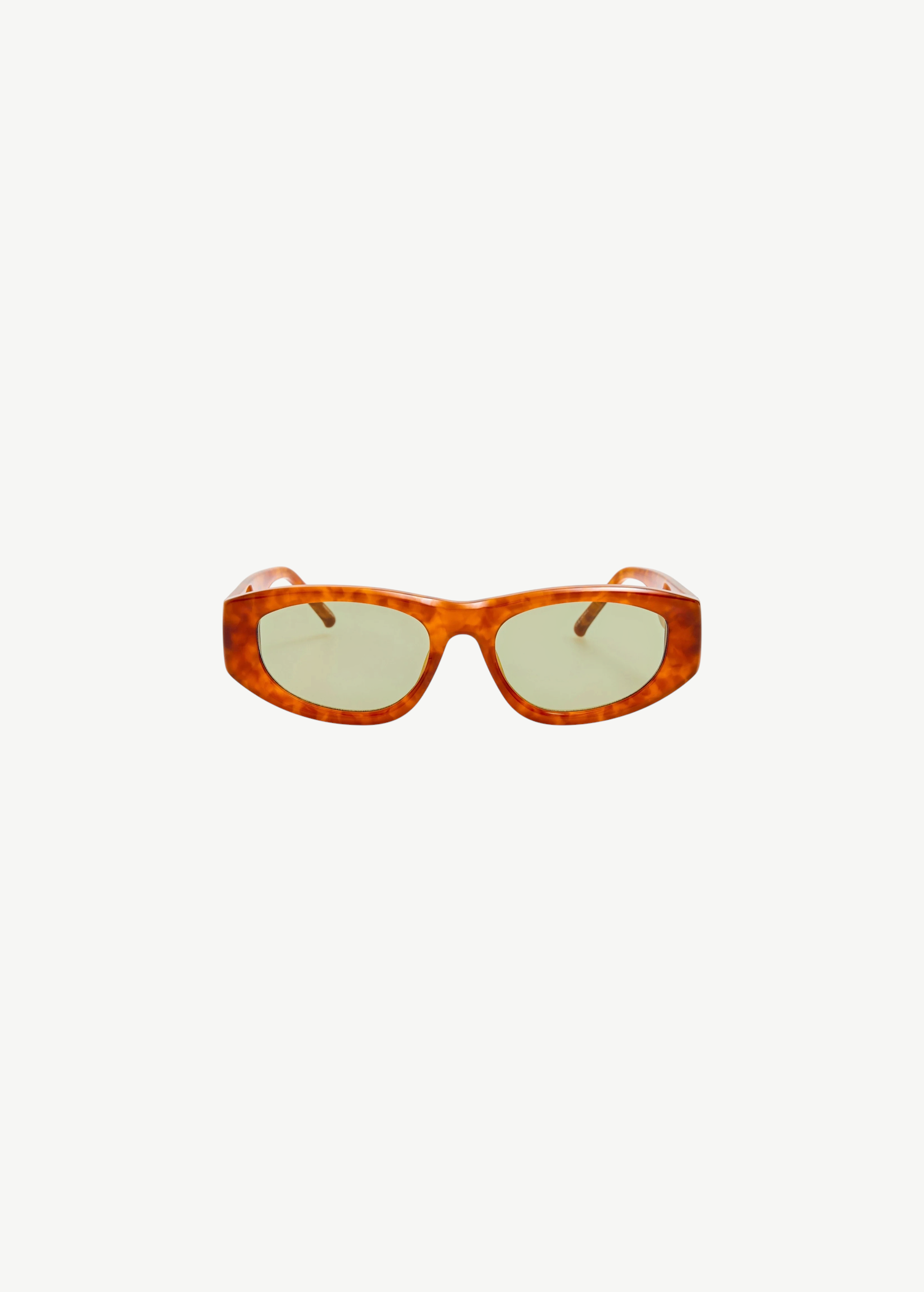 KABE SHOP INC Maya sunglasses with a warm light brown tortoiseshell acetate frame and tinted green lenses.