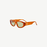 KABE SHOP INC Maya sunglasses with a light brown tortoiseshell acetate frame and tinted lenses, side profile view.