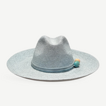 KABE SHOP INC Mayu hat in light blue straw with a wide brim, cord trim, and decorative wooden beads