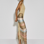 KABE SHOP INC Melissa dress featuring a gold halter neckline and multi-coloured metallic cord detailing