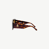 KABE SHOP INC Milano sunglasses featuring a rectangular tortoiseshell frame with gold-tone logo detail side view