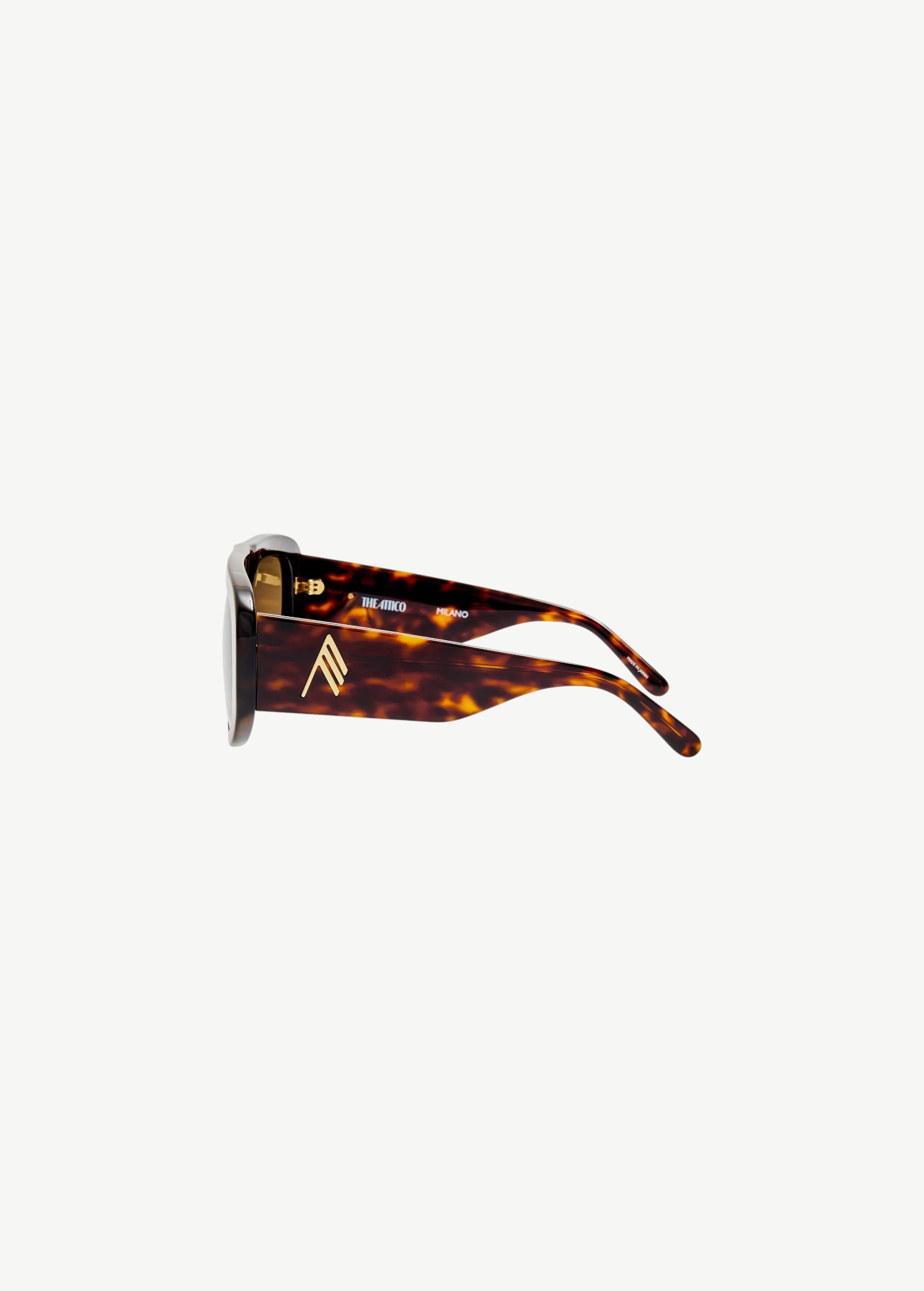 KABE SHOP INC Milano sunglasses featuring a rectangular tortoiseshell frame with gold-tone logo detail side view