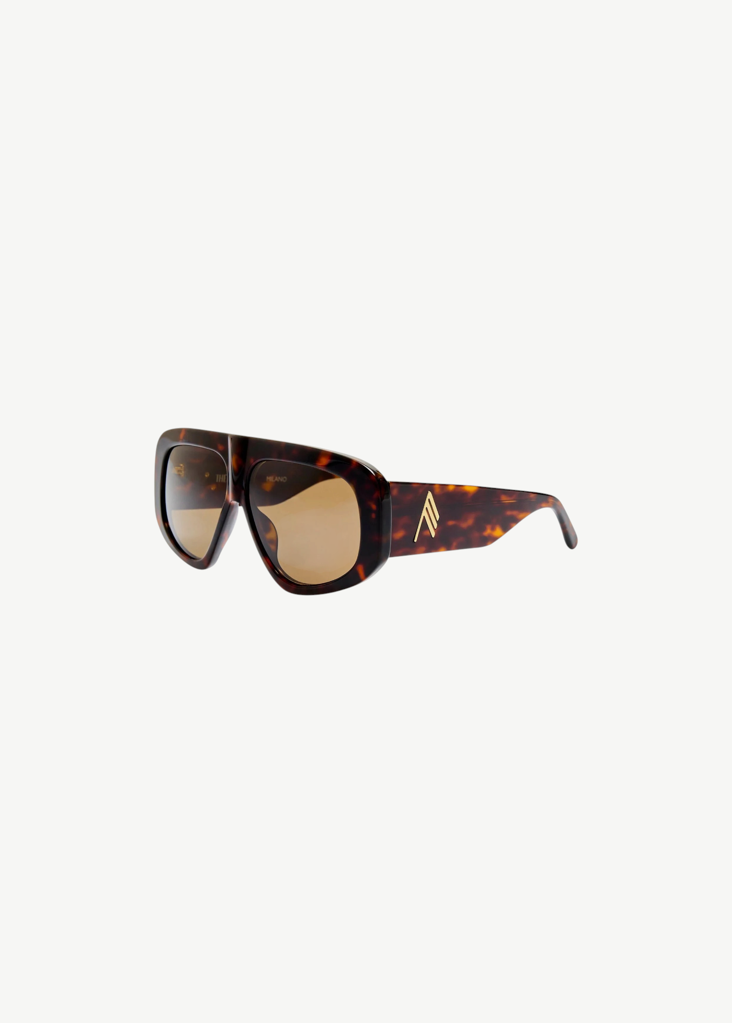 KABE SHOP INC Milano rectangular sunglasses with a tortoiseshell frame, brown lenses, and gold-tone logo detailing.