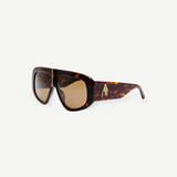 KABE SHOP INC Milano sunglasses with a rectangular tortoiseshell frame, brown lenses, and gold-tone logo detailing.