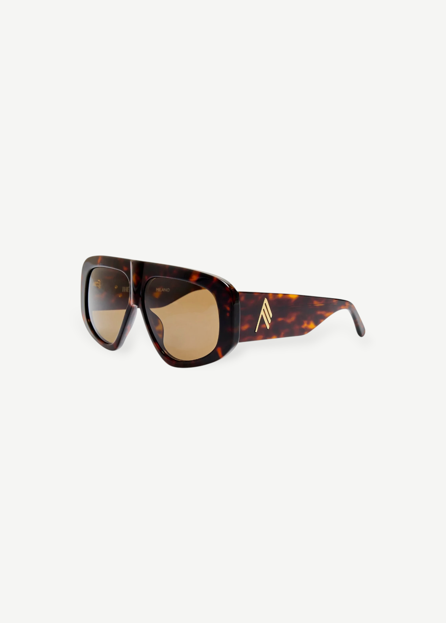KABE SHOP INC Milano sunglasses with a rectangular tortoiseshell frame, brown lenses, and gold-tone logo detailing.