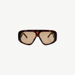 KABE SHOP INC Milano sunglasses with a rectangular tortoiseshell frame and brown lenses on a light grey background.