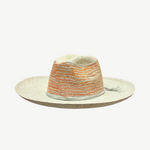 KABE SHOP INC Milano hat featuring a woven straw crown with orange and beige stripes and a wide protective brim.