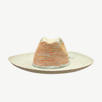 KABE SHOP INC Milano hat featuring a woven straw design with a multi-colored orange and cream crown and wide brim.