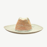 KABE SHOP INC Milano hat featuring a woven straw design with a multi-colored orange and cream crown and wide brim.
