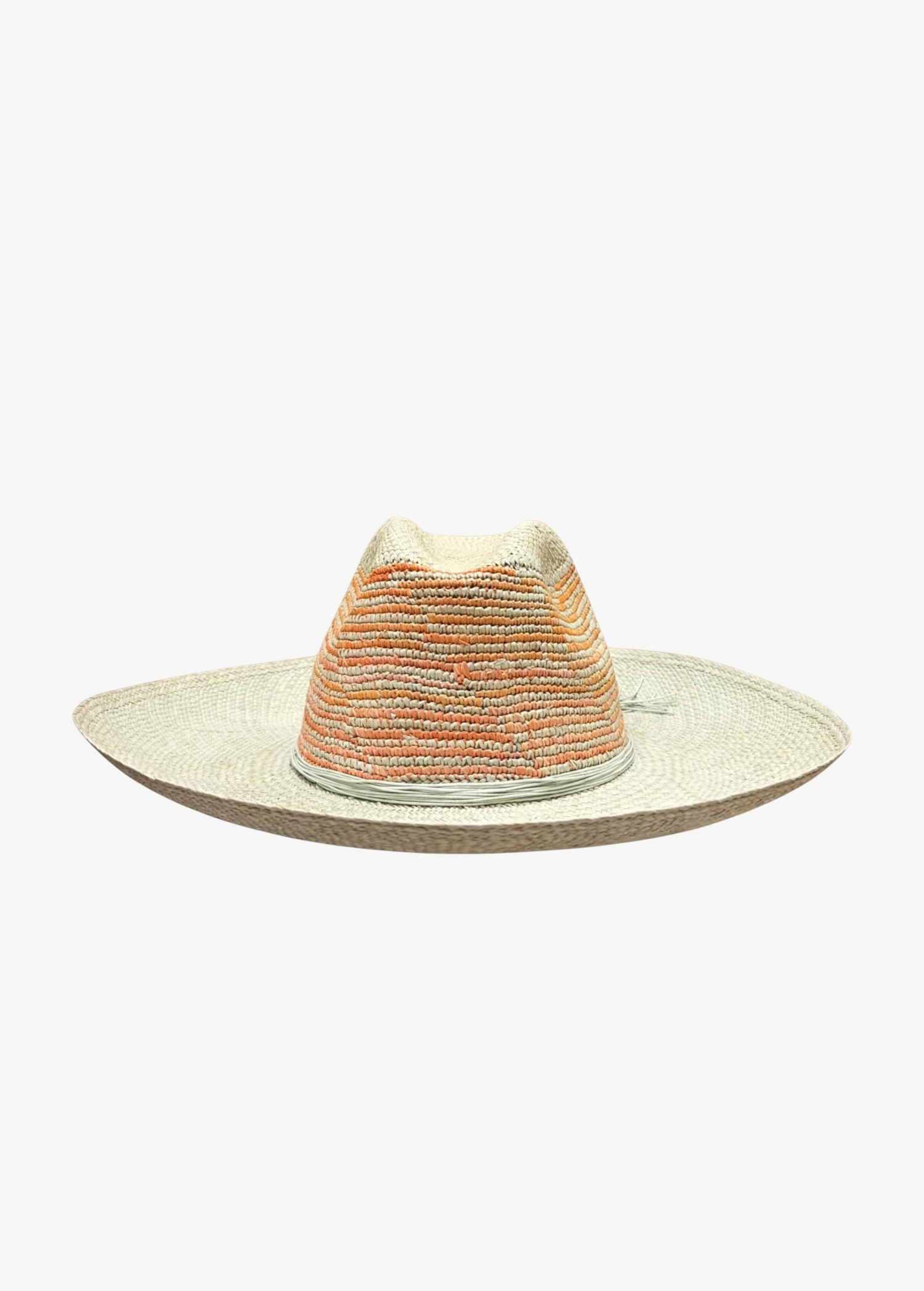 KABE SHOP INC Milano hat featuring a woven straw design with a multi-colored orange and cream crown and wide brim.