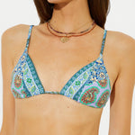 KABE SHOP INC Onda Andri Tri bikini top featuring a vibrant blue and purple paisley floral print with adjustable straps