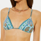 KABE SHOP INC Onda Andri Tri bikini top featuring a vibrant blue and purple paisley floral print with adjustable straps