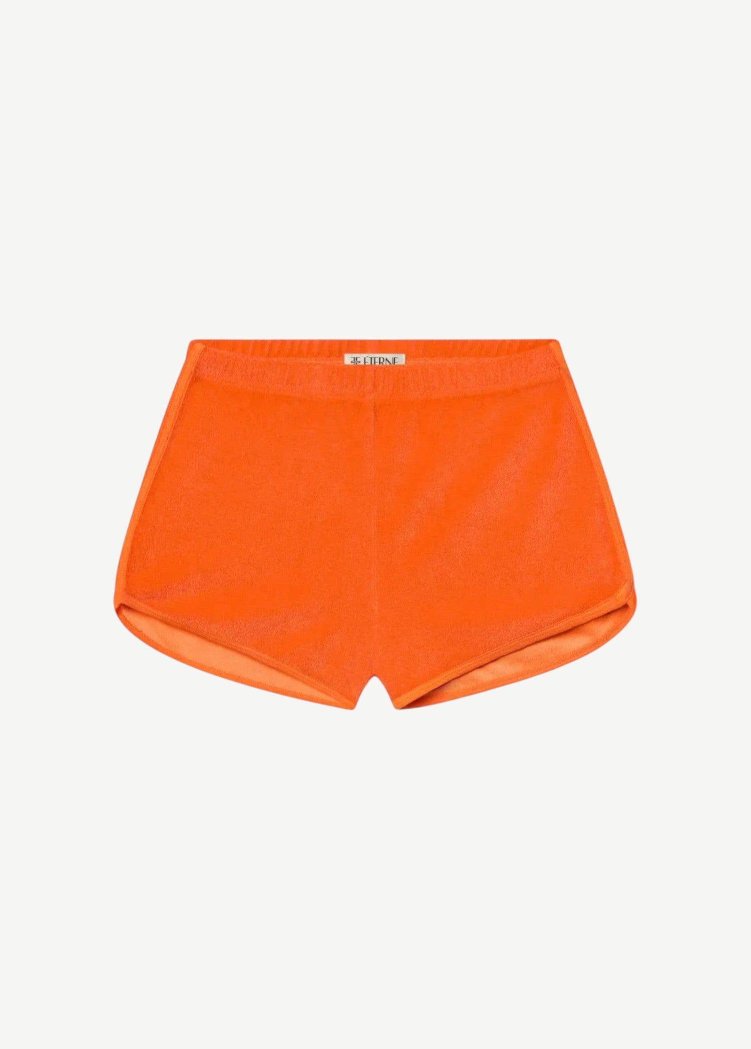 KABE SHOP INC Mini Track Short in vibrant orange terry cloth with a slim fit and mini length.