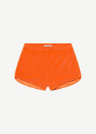 KABE SHOP INC Mini Track Short in vibrant orange terry cloth with a slim fit and mini length.